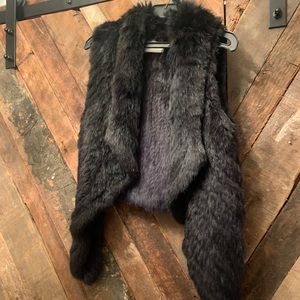 Yves Salomon black fur vest  100%rabbit Fur lined